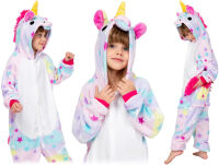 Dětské kigurumi pyžamo overal kostým onesie – duhový jednorožec s hvězdičkami - 9