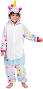 Dětské kigurumi pyžamo overal kostým onesie – duhový jednorožec s hvězdičkami