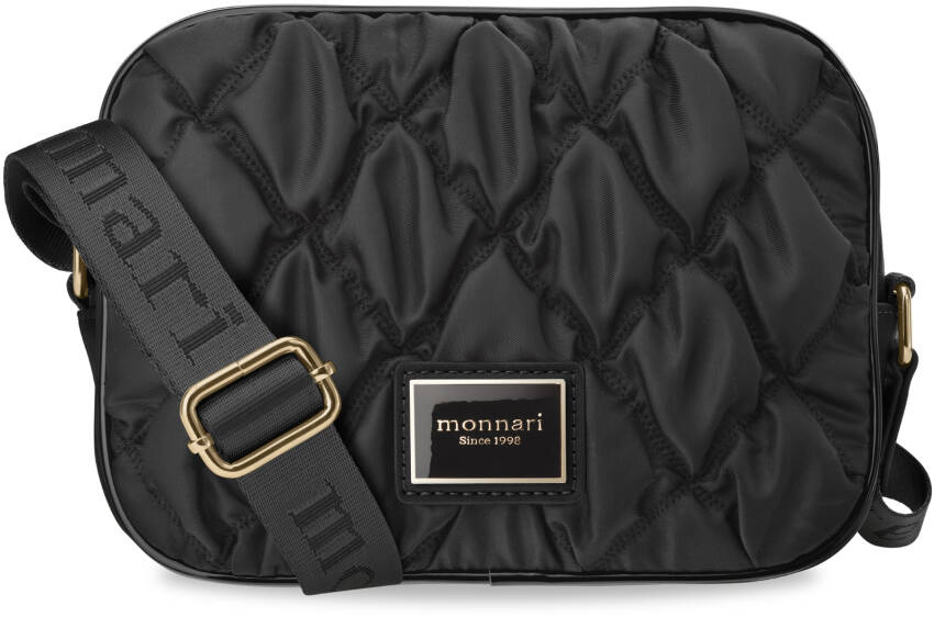Pikovaná brašna monnari kapacitní sportovní kabelka na dlouhém širokém pásku s logem - černá