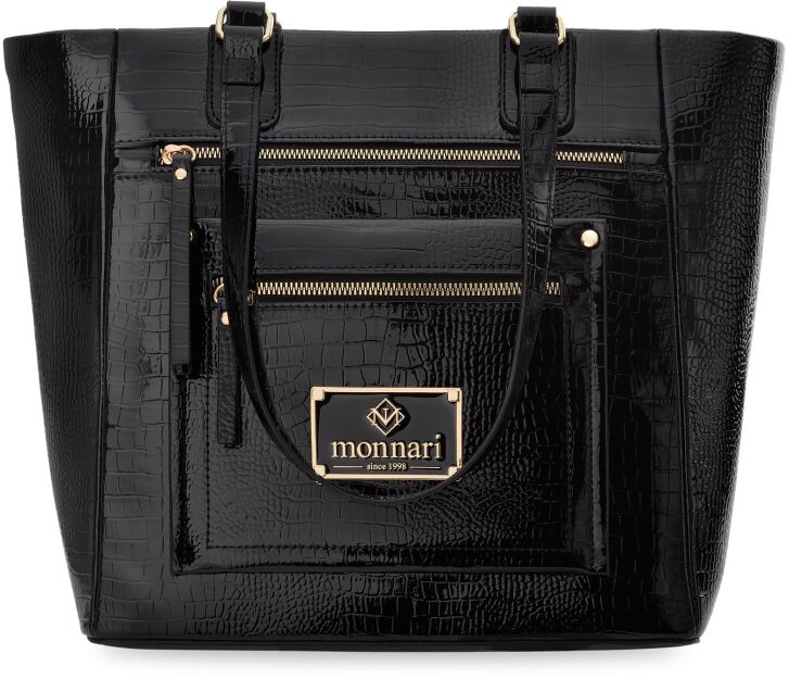 Monnari lakovaná aktovka elegantní dámská taška velká kabelka shopper pevná lodička - černá