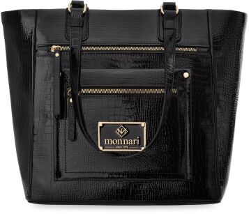 Monnari lakovaná aktovka elegantní dámská taška velká kabelka shopper pevná lodička - černá