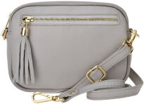 Malá kožená dámská crossbody kabelka s třásněmi – šedá - 5