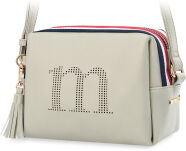 Dámská kabelka listonoška monnari přes rameno s barevným prošitím ažurovým logem a přívěškem s třásněmi - šedý - 3