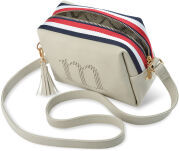 Dámská kabelka listonoška monnari přes rameno s barevným prošitím ažurovým logem a přívěškem s třásněmi - šedý - 5