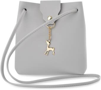 Malá dámská kabelka vak taška s přívěskem - šedá