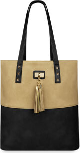 Stylová shopper kabelka s cvočky a třásněmi - béžová