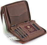 Velká pánská kožená peněženka peterson na zip vertikální nubuk raw style - hnědá - 3