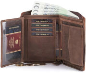 Velká pánská kožená peněženka peterson na zip vertikální nubuk raw style - hnědá - 6
