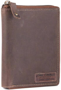 Velká pánská kožená peněženka peterson na zip vertikální nubuk raw style - hnědá