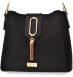 Elegantní semišová dámská kabelka Monnari s přívěskem na klíče logo - černá - 4