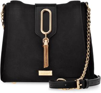 Elegantní semišová dámská kabelka Monnari s přívěskem na klíče logo - černá