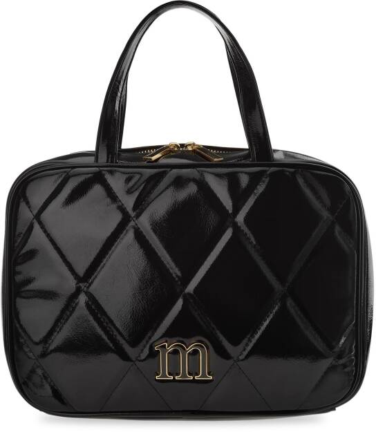 Monnari velká cestovní kosmetická taška organizér s prošíváním lakovaný kufřík- černá