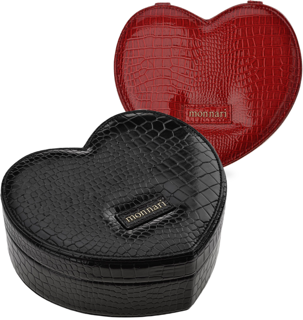 Monnari šperkovnice ve tvaru srdce kosmetická taška lakovaná krabička s reliéfním vzorem hadí kůže