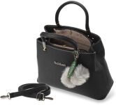 Dámská kabelka kufřík lichoběžníkový tvar s bambulemi černá - 5