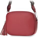 Dámská kabelka kožená pošťácká taška s dlouhým širokým popruhem a třásněmi - červená - 2