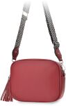 Dámská kabelka kožená pošťácká taška s dlouhým širokým popruhem a třásněmi - červená - 5