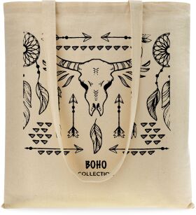 Ekotaška shopper bavlněná na nákupy městská s potiskem - boho - béžová