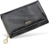 Elegantní dámská kožená lakovaná peněženka na mince rovicky se třpytivými filtry v rfid balení - černá - 2