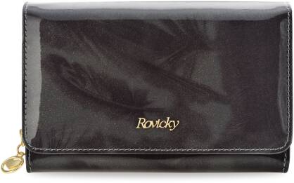 Elegantní dámská kožená lakovaná peněženka na mince rovicky se třpytivými filtry v rfid balení - černá