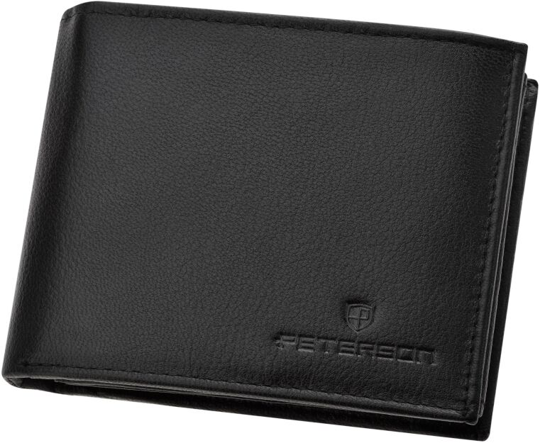 Pánská kožená peněženka Peterson RFID velká na karty a mince pravá kůže - černá