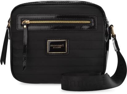 Monnari sportovní prošívaná měkká dámská kabelka na dlouhém širokém popruhu s logem - černá
