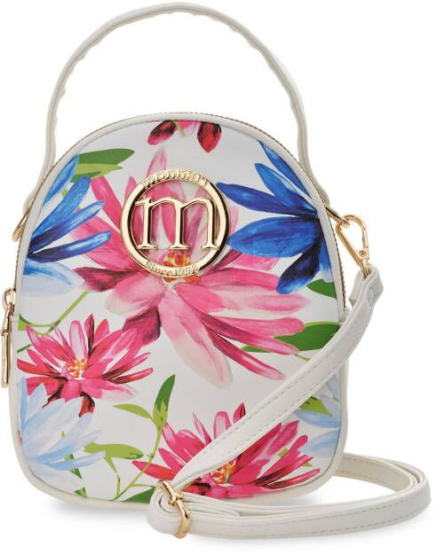 Monnari 2v1 dámská kabelka elegantní batoh městská kabelka květinová taška malý batoh tři komory - krémová
