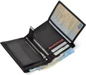 Kožená pánská peněženka vertikální elegantní peněženka z přírodní kůže prostorná klasická RFID - černá - 6