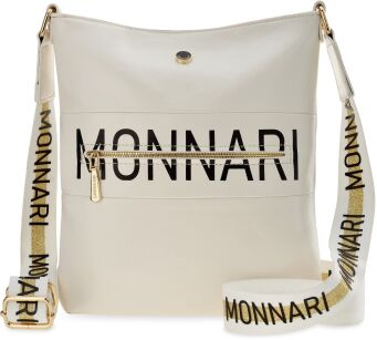 LISTONOŠKA CROSSBODY MONNARI ZNAČKOVÁ DÁMSKÁ KABELKA SE ŠIROKÝM POPRUHEM S VELKÝM LOGEM - BÍLÁ