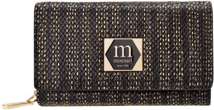 Monnari střední dámská kožená peněženka exkluzivní na zip a druky - černá se zlatou