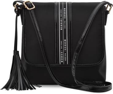 Monnari sportovní dámská městská taška listonoška s třásněmi a klíčenkou aktovka s logem - černá