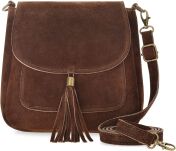 Semišová italská dámská kožená kabelka crossbody s třásněmi boho vera pelle italy - 2