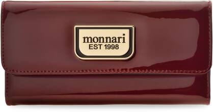 Monnari velká klasická dámská peněženka s klopou kožená lakovaná elegantní prostorná portmonka ve stylové dárkové krabičce - červená