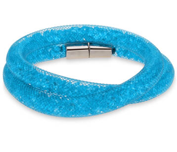 Náramek ze šperkařské síťky a lesklými korálky – světle modrý