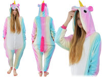 Pyžamo kigurumi jednodílný kostým s kapucí – duhový jednorožec pastel - 4