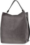 Italská semišová taška typu shopper s volným střihem, přírodní kůže – šedá - 2