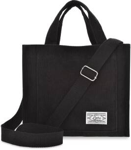 Lehká městská menčestrová listonoška eko crossbody volná kabelka látková mini shopperka - černá