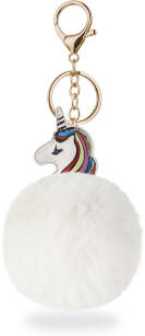 Kožešinový přívěšek na klíče kabelku pompon barevný ve tvaru jednorožce unicorn - bílý