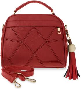 Objemná dámská kabelka listonoška kufřík s třásněmi - červená