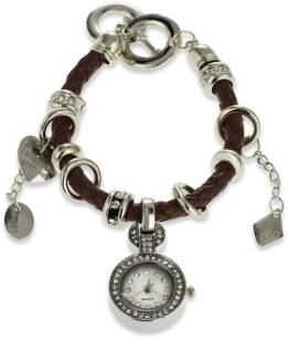 Náramek s hodinkami přívěšky charms -  hnědý