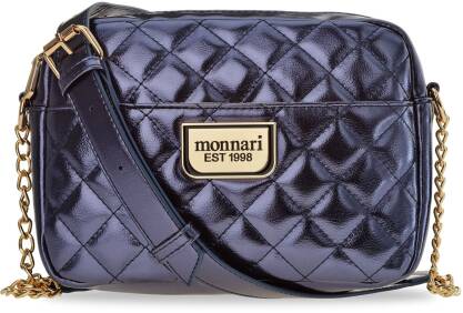 Elegantní prošívaná taška monnari lakovaná metalická dámská kabelka na řetízku - námořnická modrá