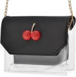 Dámská průhledná černá kabelka listonoška kosmetická taštička na řetízku s višněmi - černá - 2