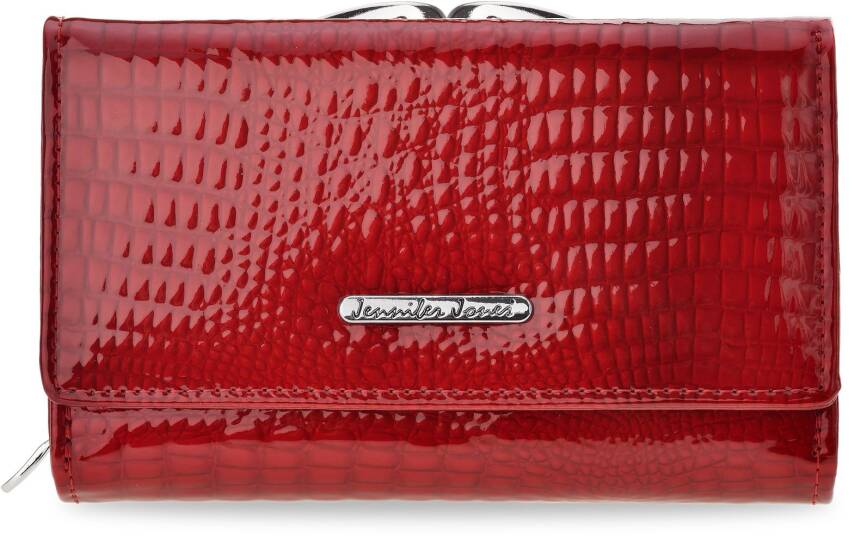 Elegantní kožená dámská peněženka jennifer jones šikovná lakovaná peněženka s retro zapínáním - červená