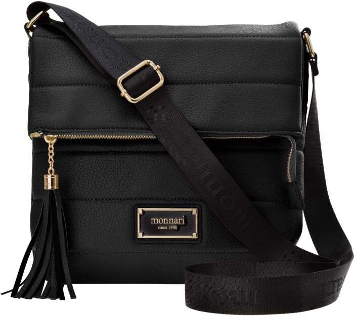 Monnari prošívaná kabelka s klopou crossbody městská taška s přívěskem - černá