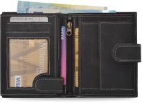Pánská kožená peněženka prostorná skládací s přezkou - černá - 3