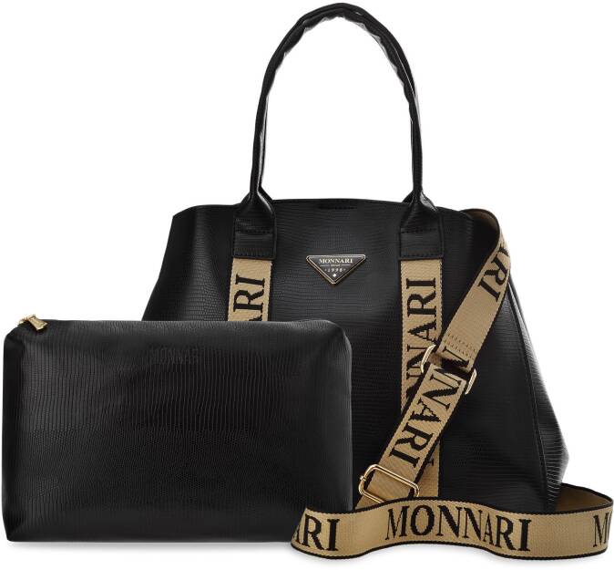 Monnari premium dámská taška shopperka s popruhy s logem 2v1 objemná kabelka loďka velký kufřík přes rameno + organizér zdarma - černá s béžovou