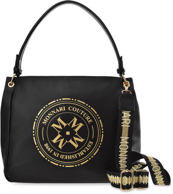 Monnari objemná dámská kabelka s velkým logo taška shopperka s popruhem s logem přes rameno - černá