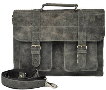 Kožená aktovka pánská taška vyrobená v polsku a-art aktovka listonoška kufřík přes rameno ve styu vintage - šedý