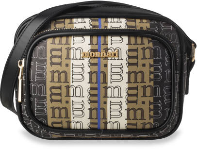 Stylová dámská kabelka monnari taška na dlouhém popruhu fullprint vzor logo - béžovo-černá