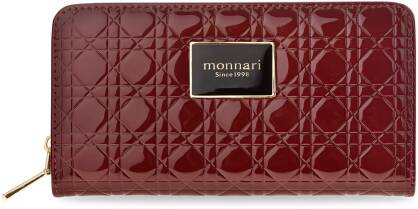 Monnari dámská peněženka z přírodní kůže elegantní lakovaná velká kabelka na zip s reliéfním vzorem a zipem - červená