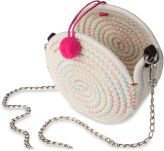 Dámská pletená kabelka kulatá eko listonoška boho s provázkovým popruhem - růžová-krémová - 3